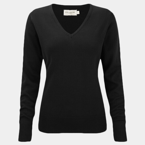 Russell Collection Ladies Cotton Acrylic V Neck Sweater Thumbnail